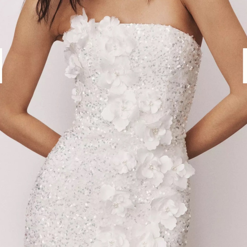 Liliana Strapless Floral Appliqué Stretch Sequin Dress
